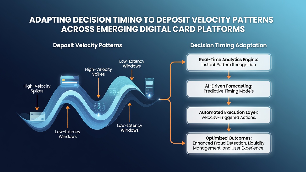 Analytics dashboard displaying deposit velocity curves and decision timing overlays on emerging card platforms