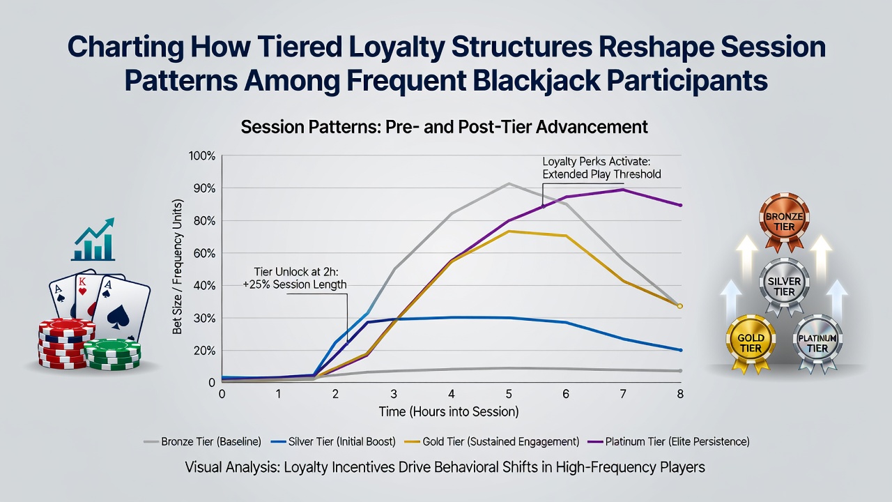 Graph illustrating changes in blackjack session length and frequency across different loyalty tiers at UK independent platforms