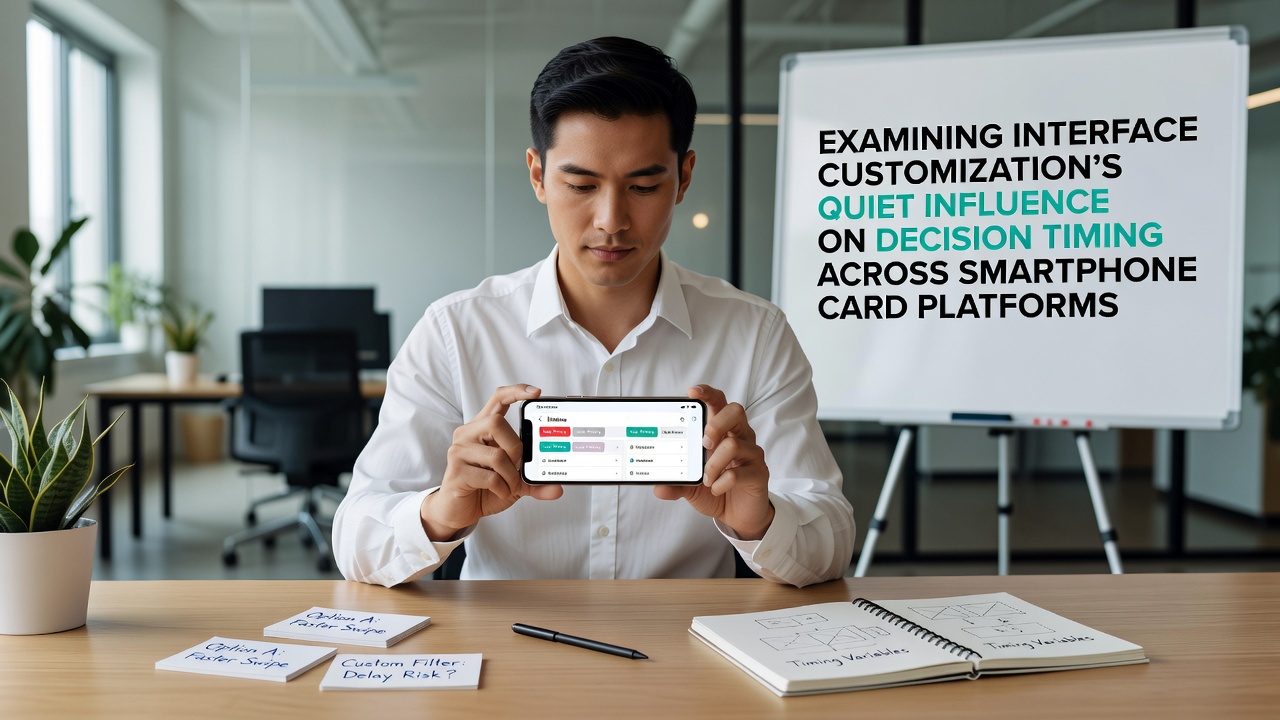 Close-up of smartphone card game with customized controls and timing indicators