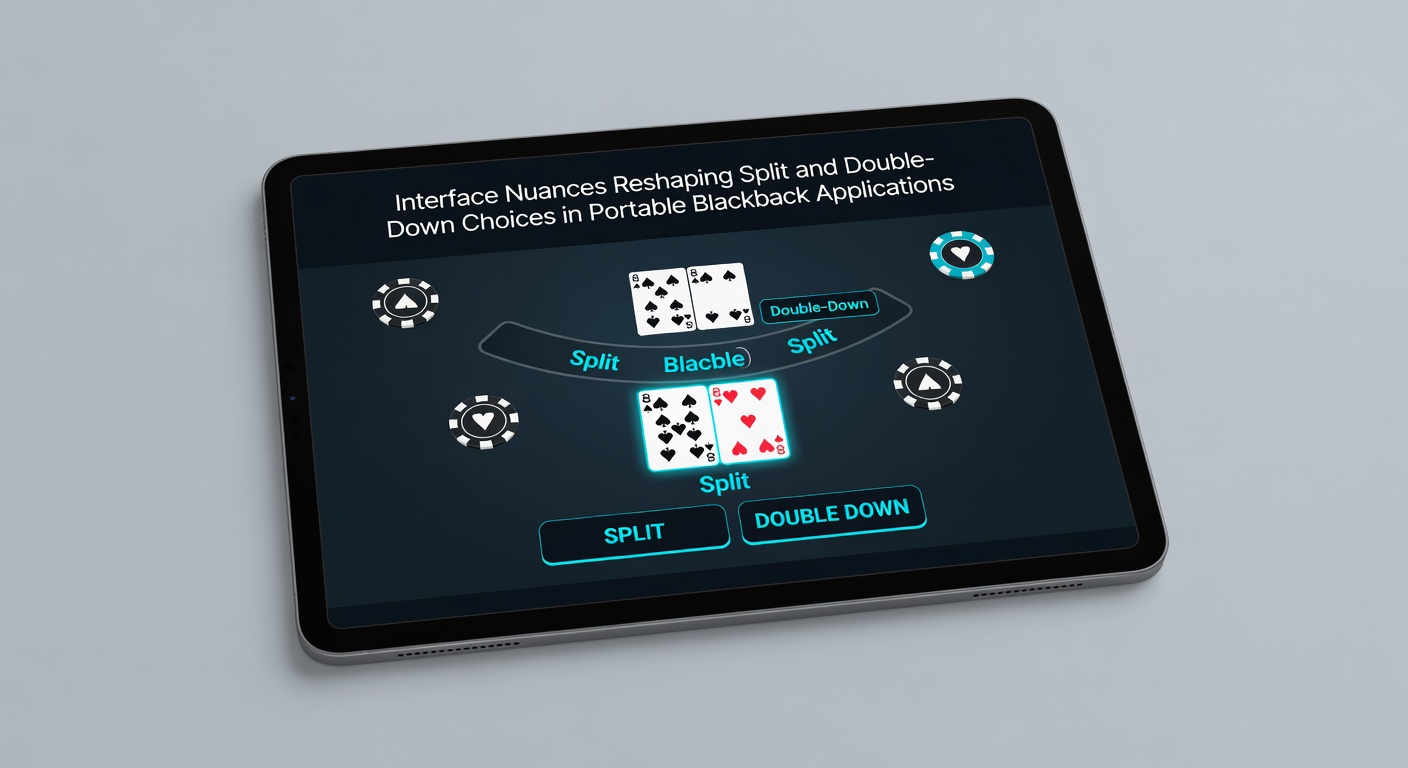 Close-up view of blackjack app controls with visual feedback on split and double options