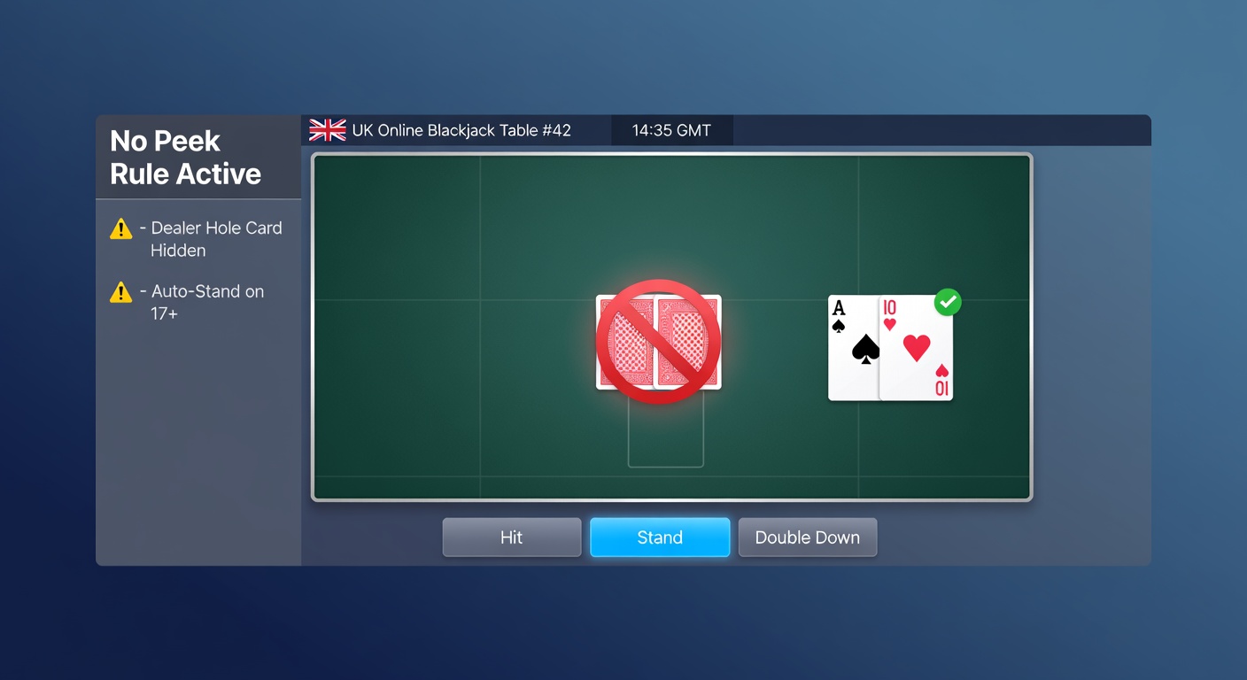 Strategic chart comparing peek vs no peek blackjack decisions, with highlighted adjustments for UK players